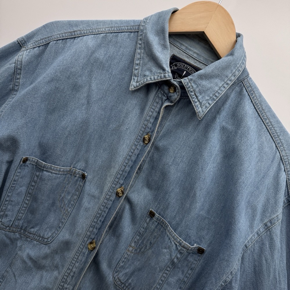 Vintage Solutions Denim Button Up Shirt Womens Medium Blue Jean Shacket Y2K